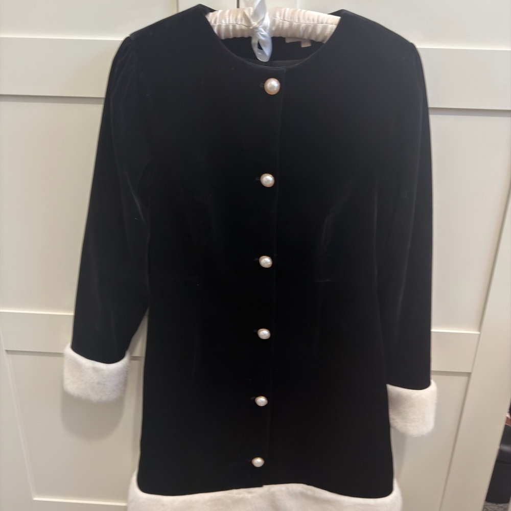 Flossy by Freddy Black Annabelle Velvet Dress with White Faux Fur Trim